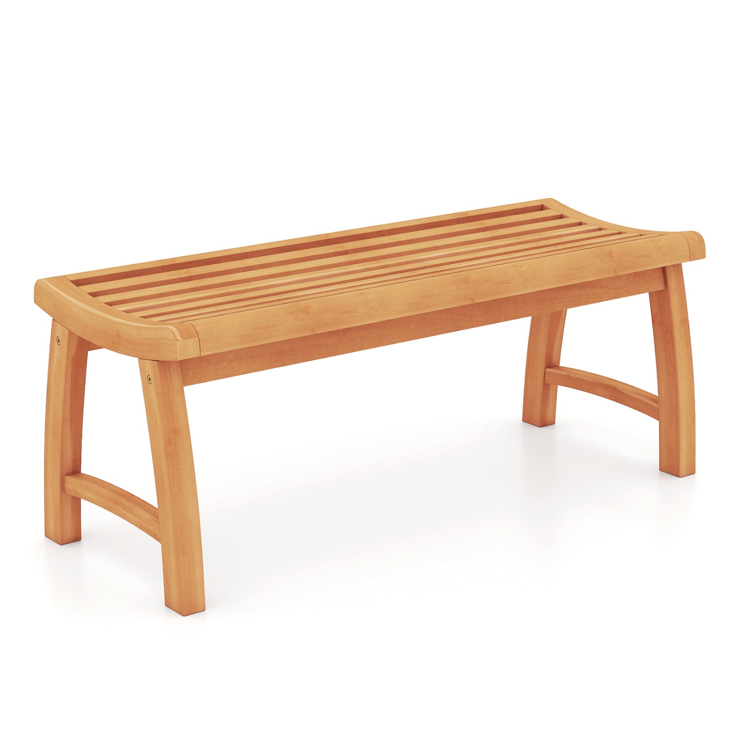 Teak Wood Outdoor Backless Bench with Contoured Slatted Seat Outdoor Benches Options at Gallery Canada