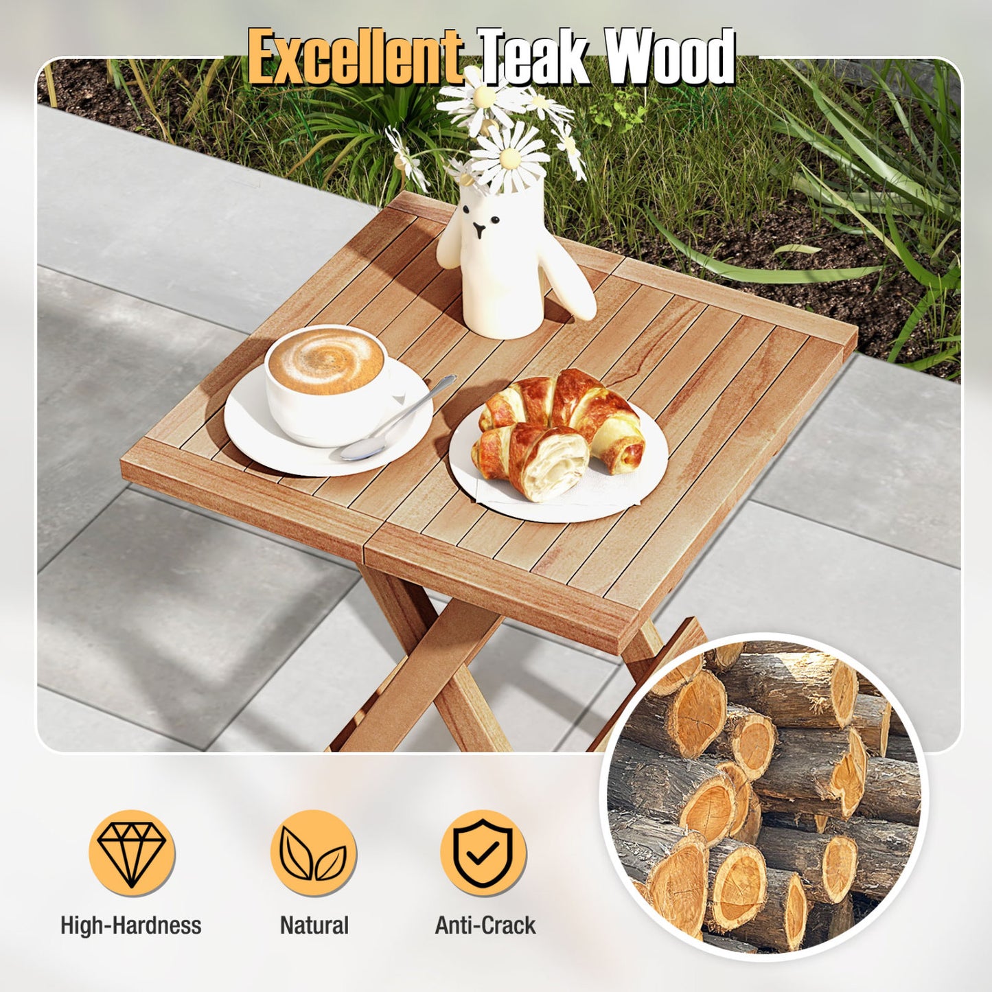 Teak Wood Square Coffee Table, X-Shaped Legs, Slatted Tabletop, Natural Patio Coffee Tables at Gallery Canada