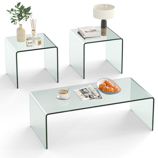 Tempered Glass Coffee Table Set, 3 Piece, Transparent, Clear Coffee Tables Transparent at Gallery Canada