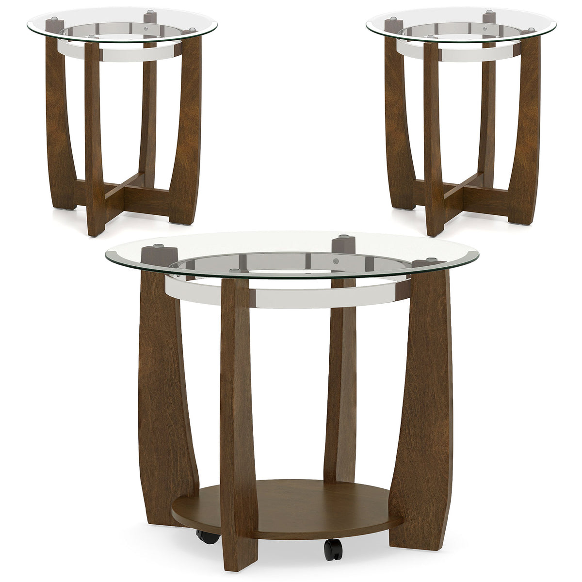 Tempered Glass Coffee Table Set, 3-Piece, Walnut Coffee Tables at Gallery Canada
