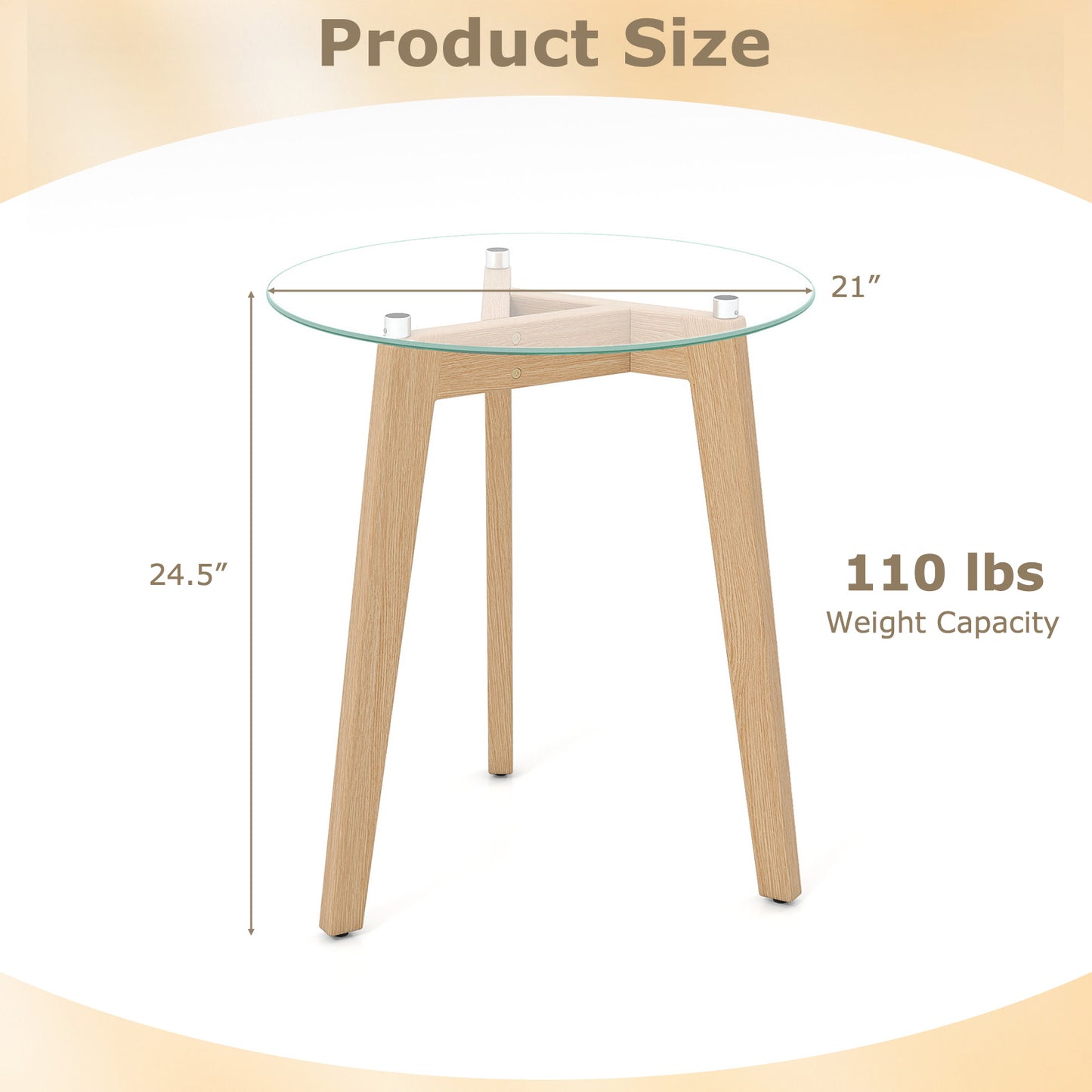 Round Tempered Glass End Table, Solid Rubber Wood, Set of 2, Natural End & Side Tables at Gallery Canada