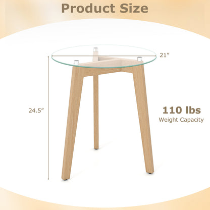 Round Tempered Glass End Table, Solid Rubber Wood, Set of 2, Natural End & Side Tables at Gallery Canada
