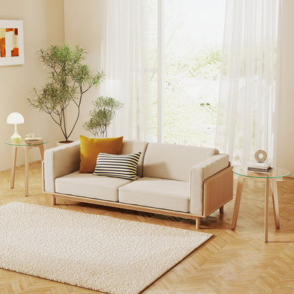 Round Tempered Glass End Table, Solid Rubber Wood, Set of 2, Natural End & Side Tables at Gallery Canada