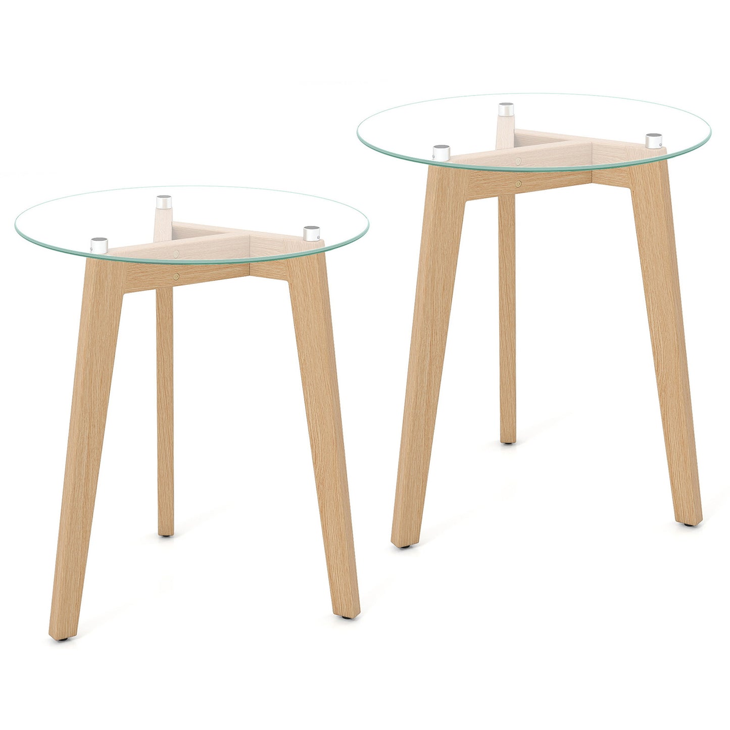 Round Tempered Glass End Table, Solid Rubber Wood, Set of 2, Natural End & Side Tables at Gallery Canada