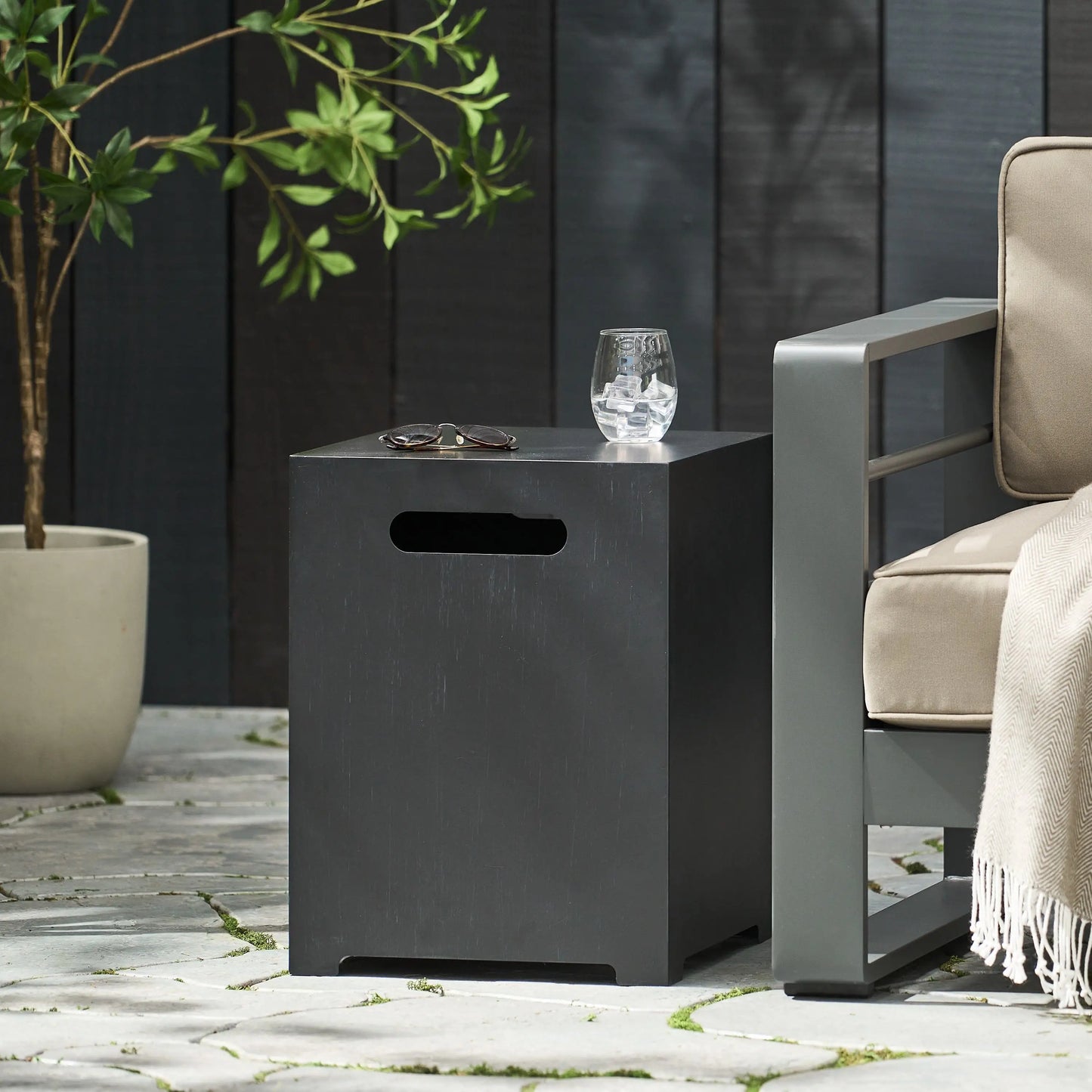Metal Propane Tank Cover Side Table, 15.5" L x 15.5" W x 20" H, Dark Grey Patio Side Tables at Gallery Canada