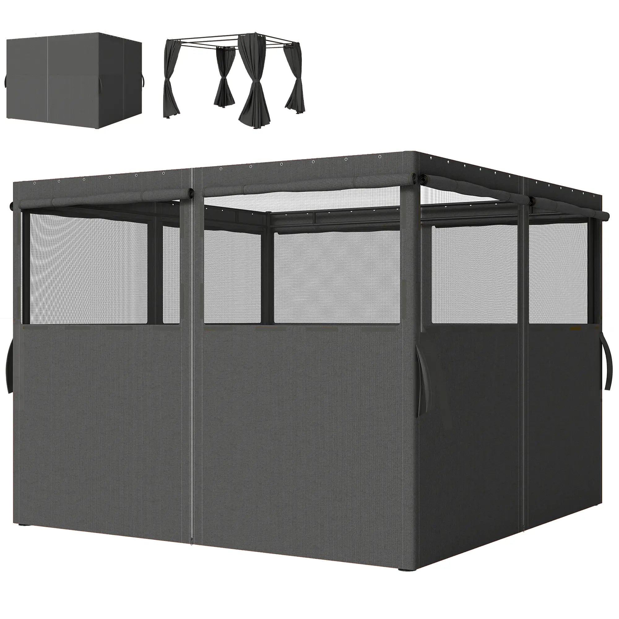 10' x 10' Gazebo Sidewall Set, 4 Panels, Windows, Doors, Dark Grey Gazebo Sidewalls Dark Grey at Gallery Canada