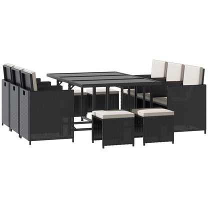 11-Piece Wicker Patio Dining Set, Removable Cushions, Glass Table, 6 Chairs, 4 Ottomans Outdoor Dining Sets Black, Cream White at Gallery Canada