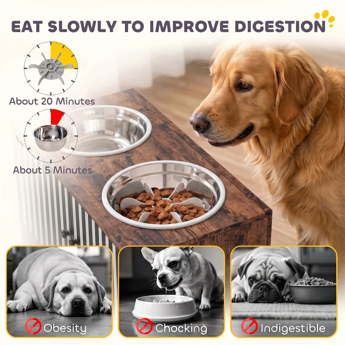 Raised Dog Bowls, Slow Feeder, 2 Stainless Steel Bowls, Rustic Brown Dog Bowls at Gallery Canada