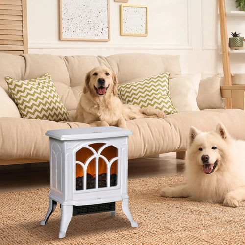 Electric Fireplace Heater, Freestanding, Realistic Flame, Overheat Protection, 750W/1500W, White