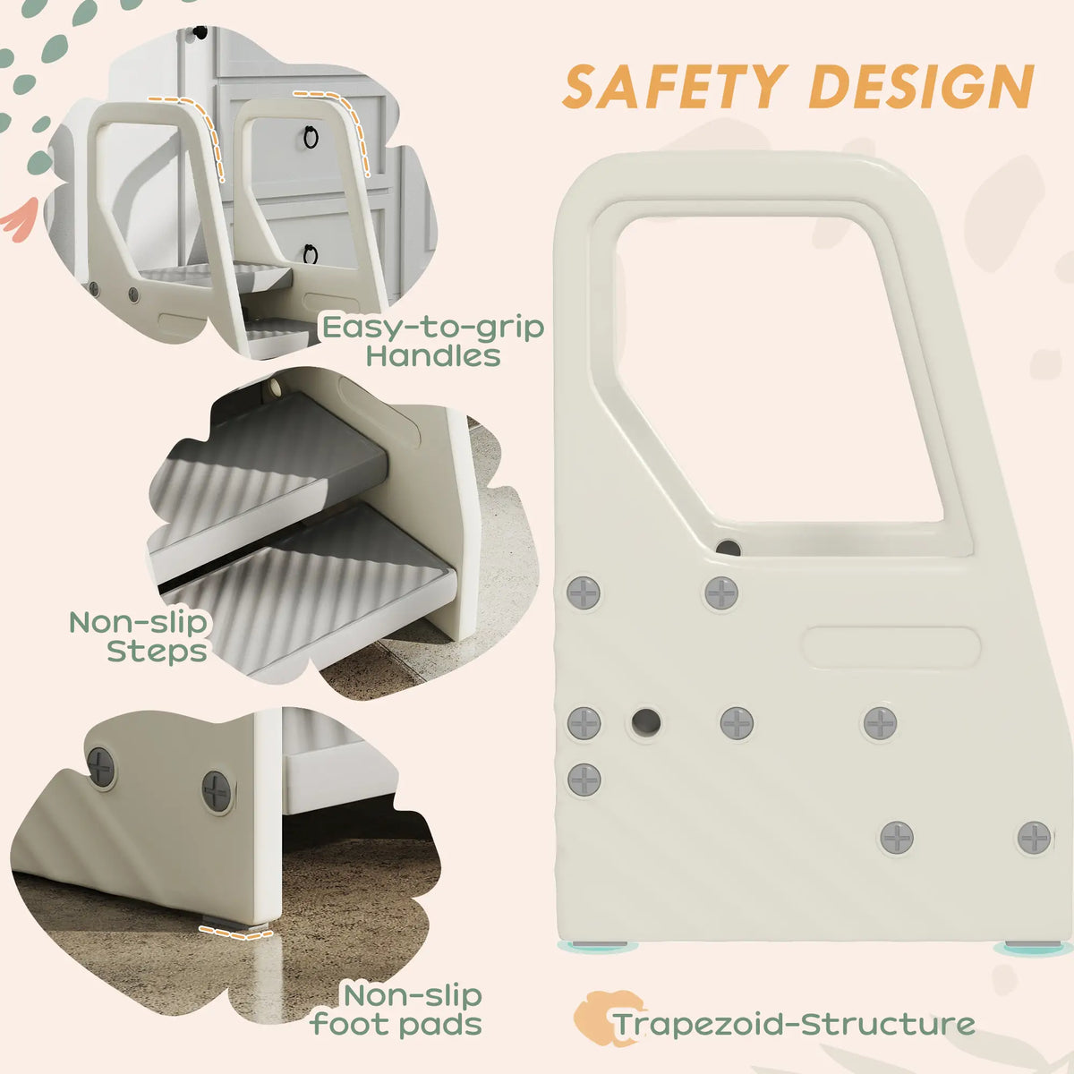 Adjustable Height Toddler Step Stool with Handle, Foot Pads, Grey Toddler & Kids Step Stools at Gallery Canada
