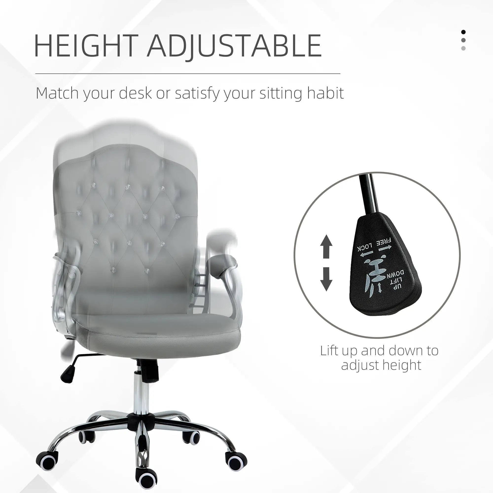 Velvet Office Chair, Button Tufted Desk Chair, Adjustable Height, Grey Executive & Manager Chairs at Gallery Canada