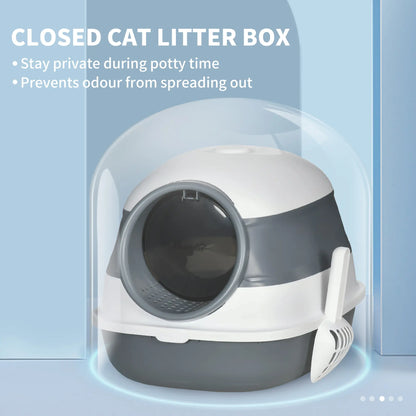 Foldable Cat Litter Box with Lid, Covered, White and Grey Cat Litter Box Enclosures at Gallery Canada