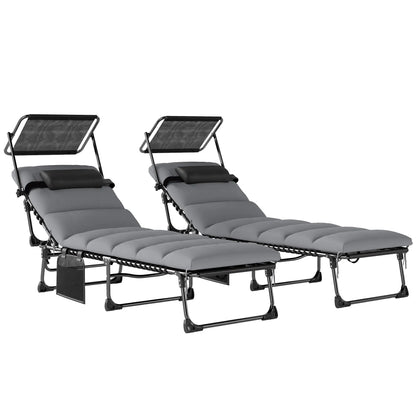 2 PCS Folding Chaise Lounge Chairs, Adjustable 5-Position, Cushion, Canopy, Side Pocket Lounger Chairs at Gallery Canada