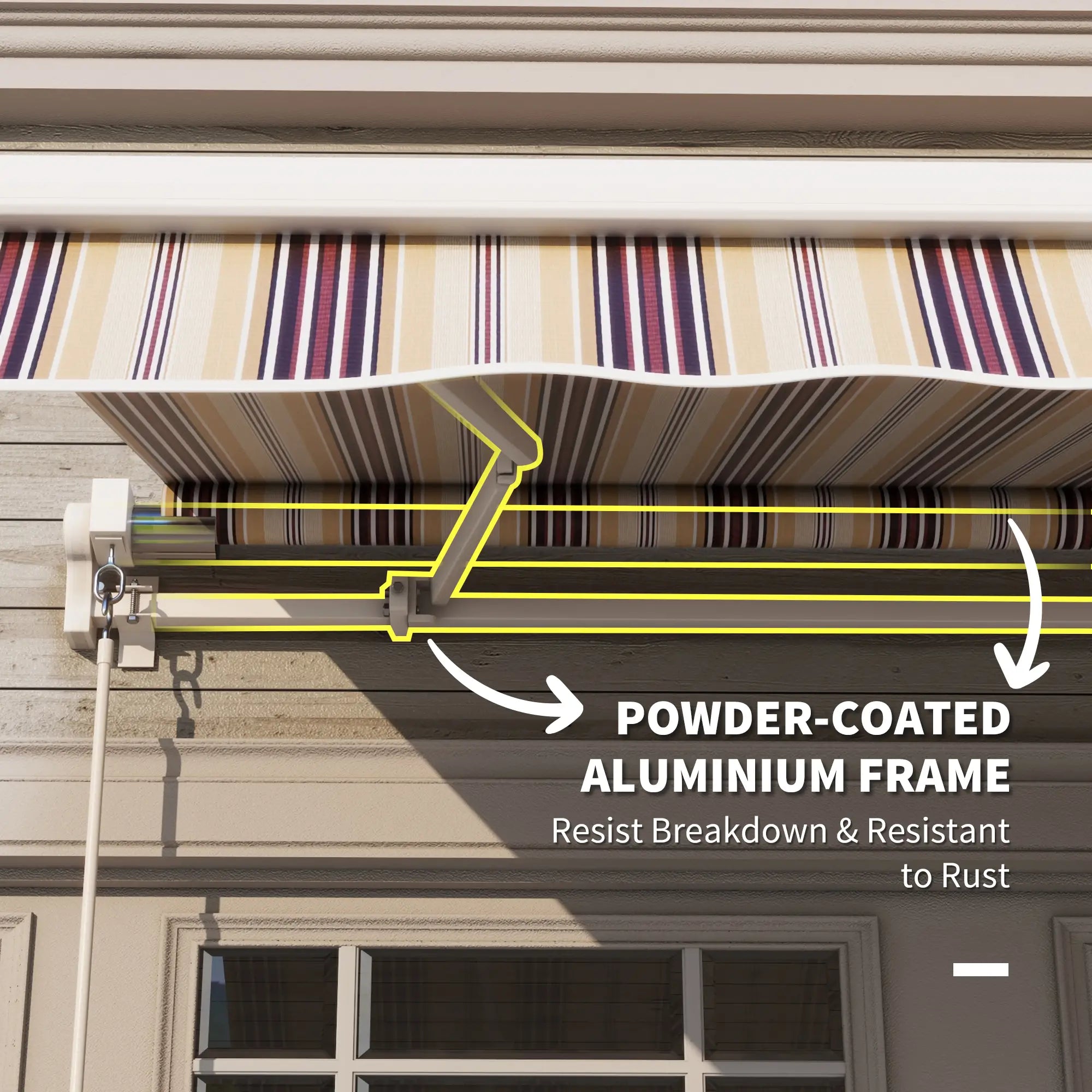 10' X 8' Manual Retractable Awning, Aluminum Frame, Red Stripe, Red Stripe Deck Awnings at Gallery Canada