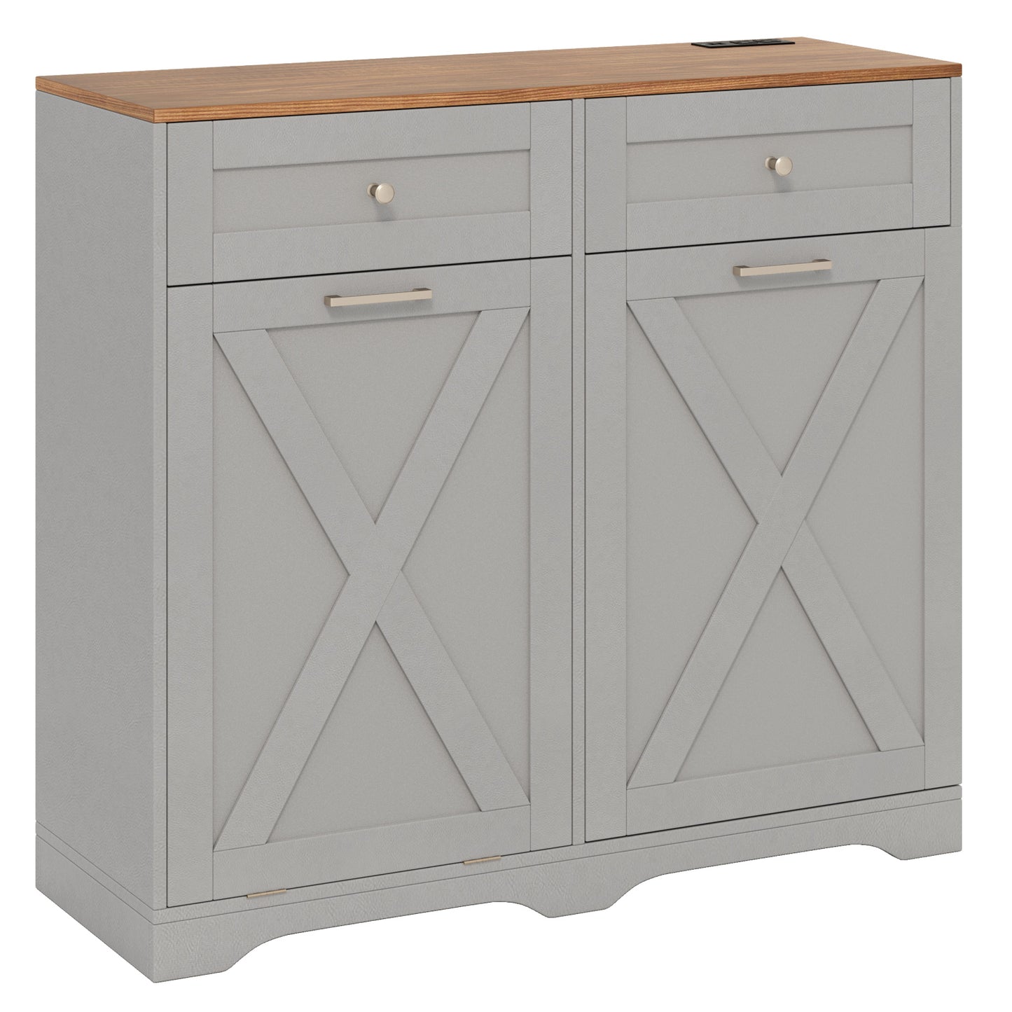 Tilt Out Trash Can Cabinet, With Outlets And Adjustable Shelf, Gray Sideboards Cabinets & Buffets at Gallery Canada