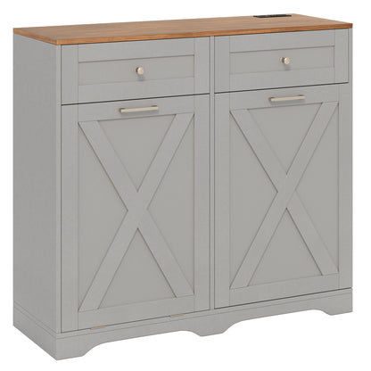 Tilt Out Trash Can Cabinet, With Outlets And Adjustable Shelf, Gray Sideboards Cabinets & Buffets at Gallery Canada