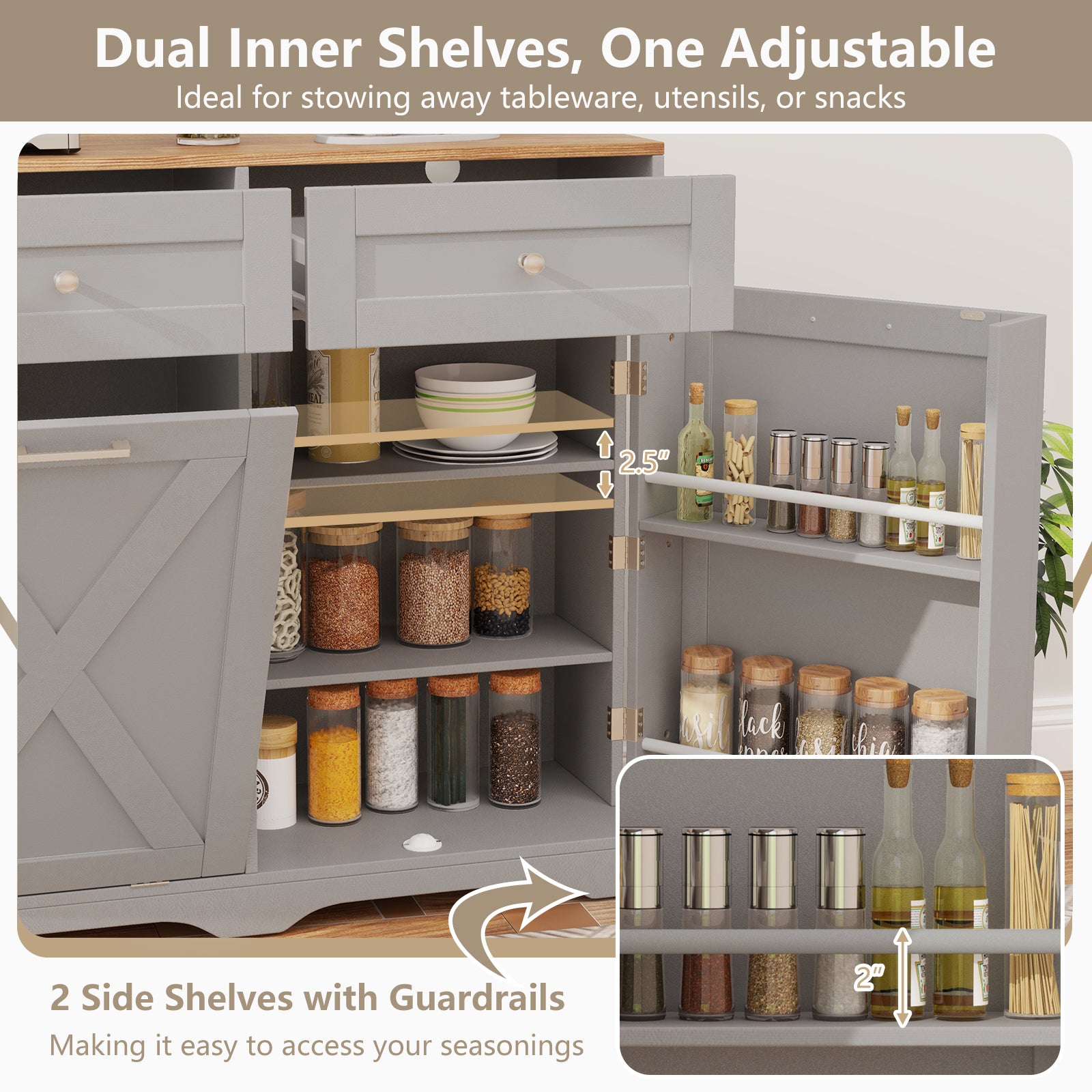 Tilt Out Trash Can Cabinet, With Outlets And Adjustable Shelf, Gray Sideboards Cabinets & Buffets at Gallery Canada