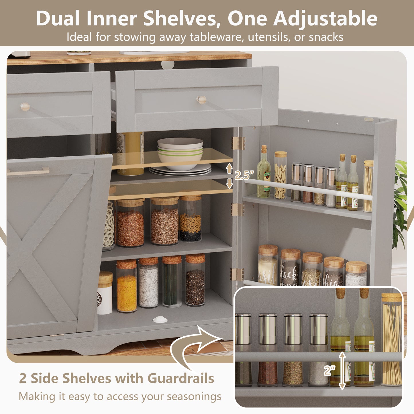 Tilt Out Trash Can Cabinet, With Outlets And Adjustable Shelf, Gray Sideboards Cabinets & Buffets at Gallery Canada