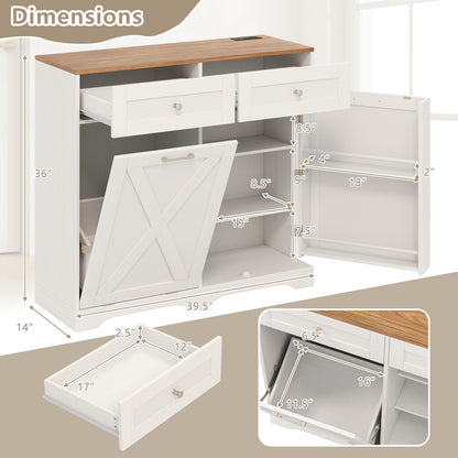 Tilt Out Trash Can Cabinet With Outlets, Adjustable Shelf, White Sideboards Cabinets & Buffets at Gallery Canada