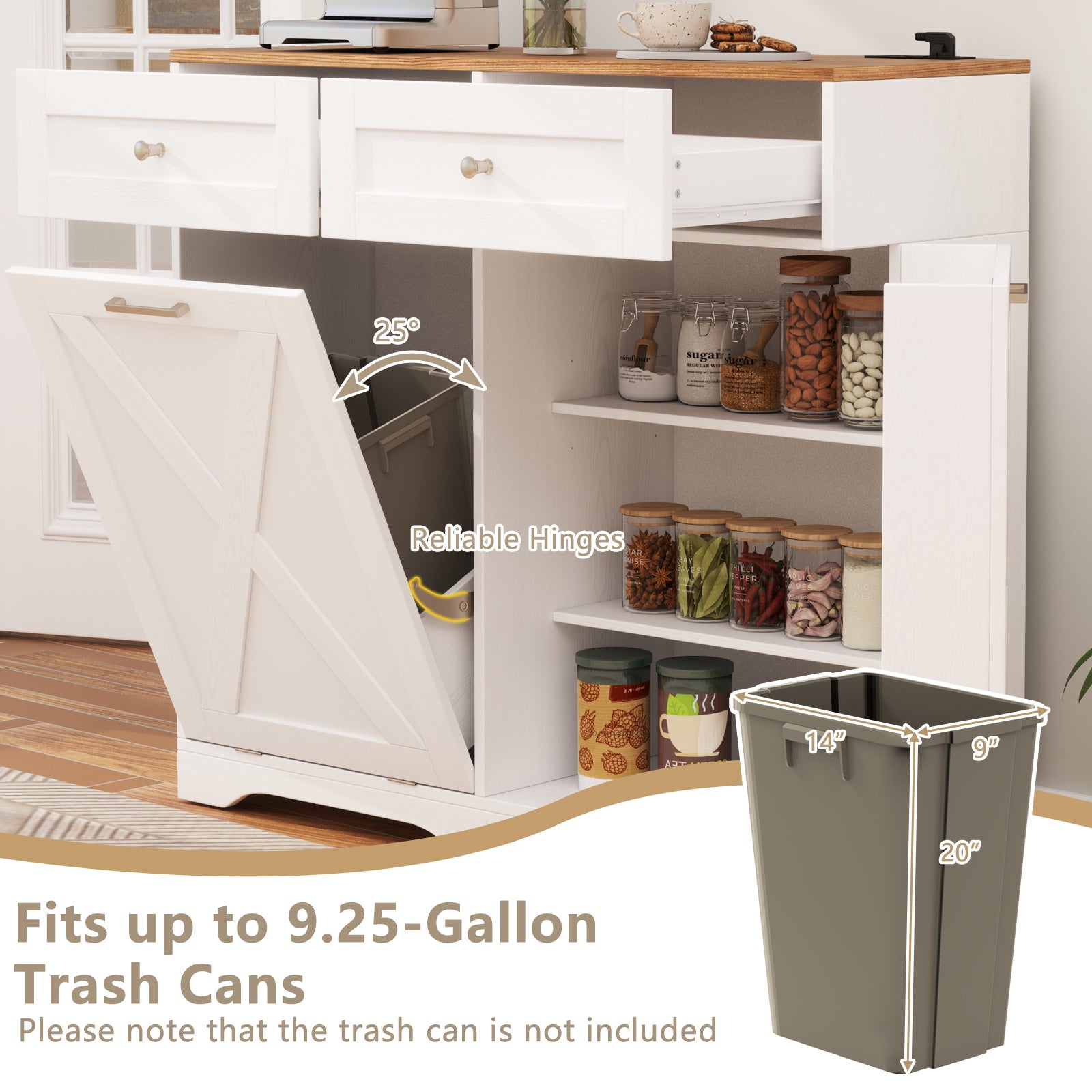 Tilt Out Trash Can Cabinet With Outlets, Adjustable Shelf, White Sideboards Cabinets & Buffets at Gallery Canada