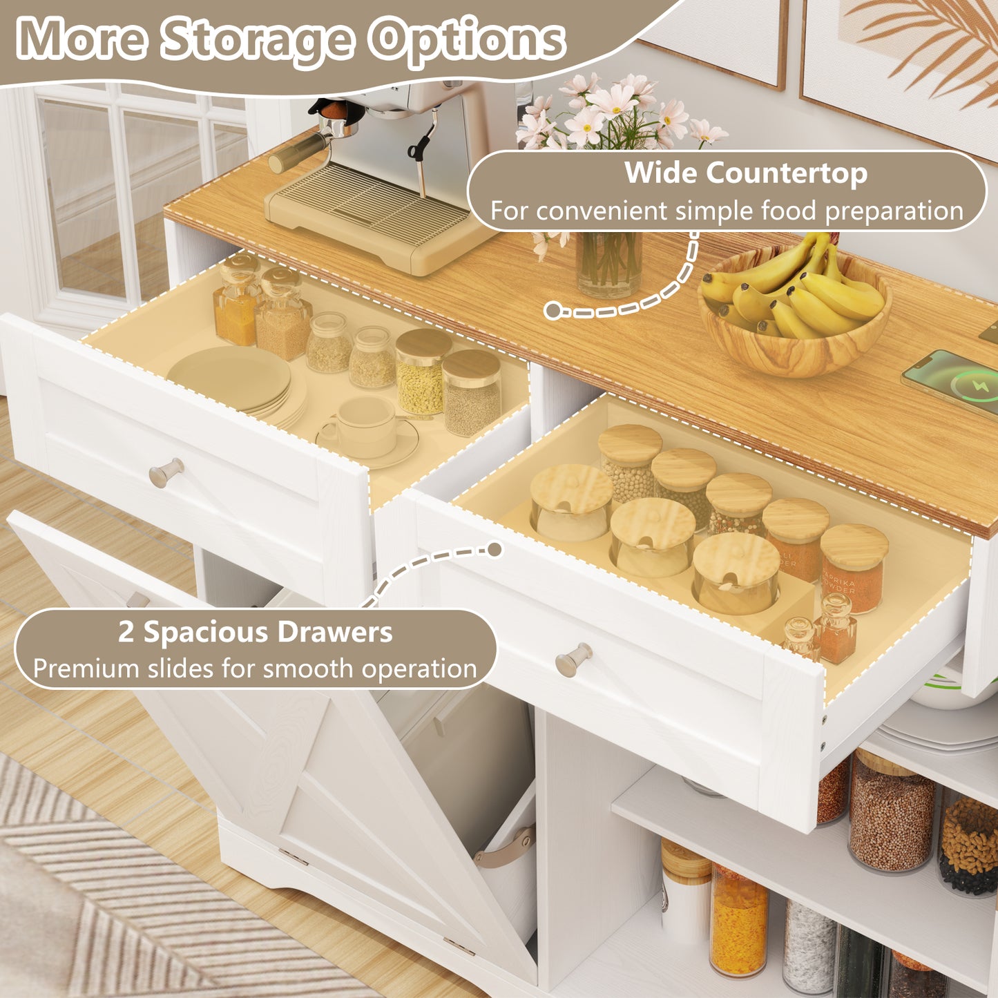 Tilt Out Trash Can Cabinet With Outlets, Adjustable Shelf, White Sideboards Cabinets & Buffets at Gallery Canada