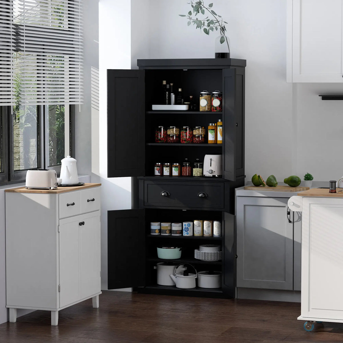 Standing Kitchen Cabinet, 2 Drawers, MDF Board, Black Kitchen Pantry Cabinets at Gallery Canada