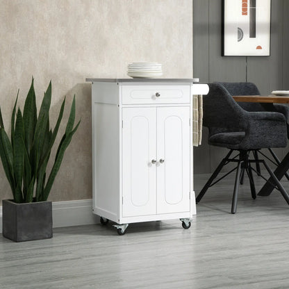 Small Kitchen Cart, Stainless Steel Top, Storage Drawer, White Kitchen Islands & Kitchen Carts at Gallery Canada