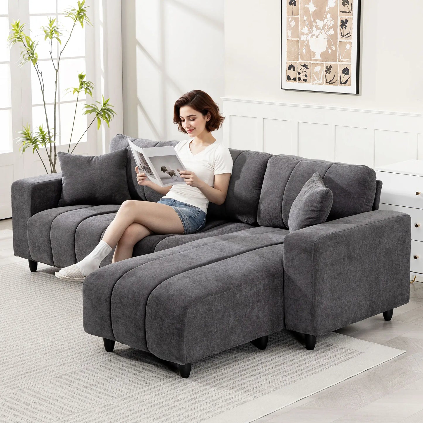 L-Shaped 3-Seater Sectional Sofa With Chaise, Spring Cushion, Grey L Shaped Couchs at Gallery Canada