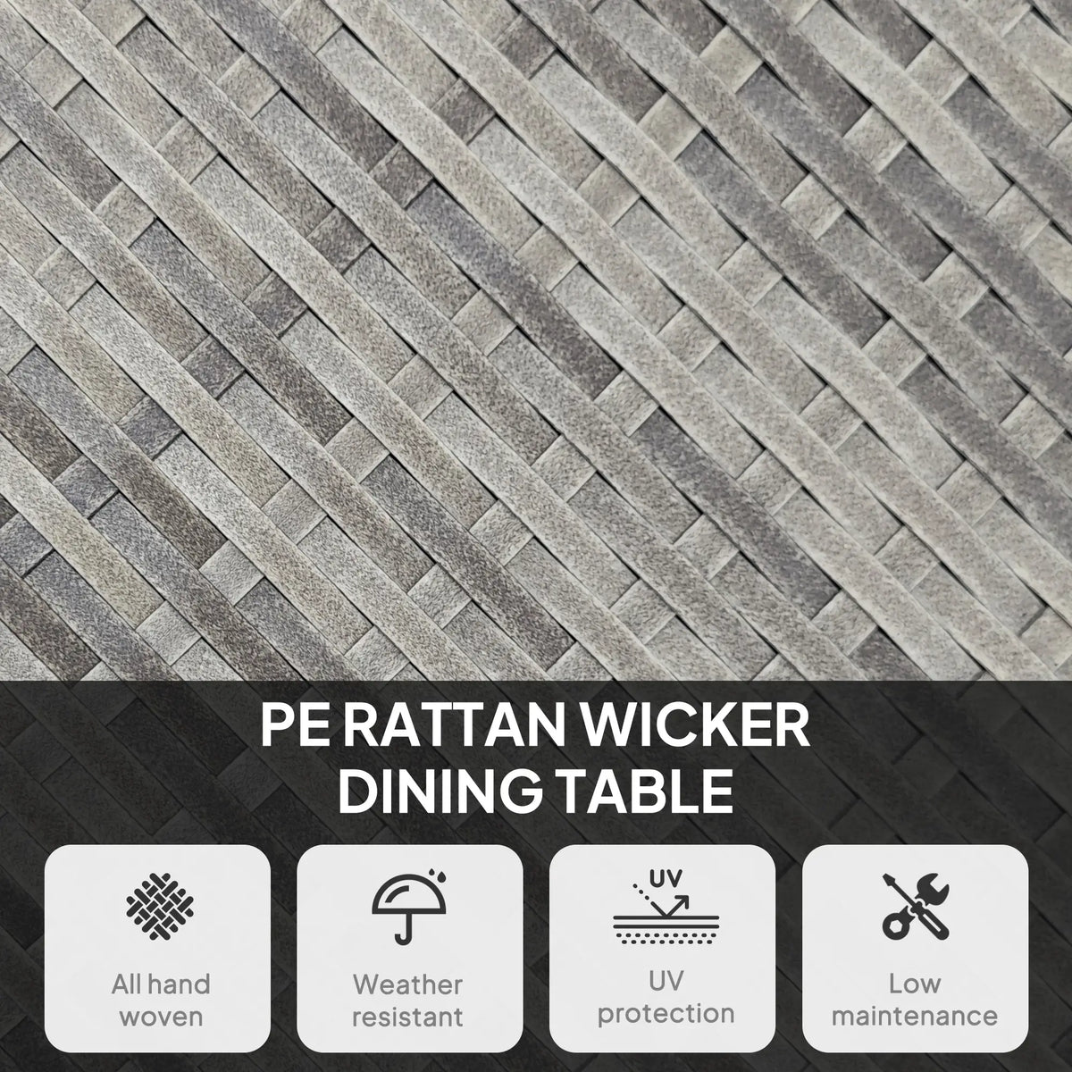 35.4" Outdoor Wicker Dining Table, PE Rattan Patio Furniture, Grey