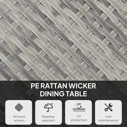 35.4" Outdoor Wicker Dining Table, PE Rattan Patio Furniture, Grey