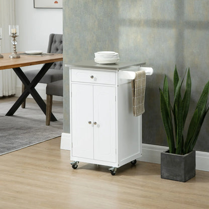 Small Kitchen Cart, Stainless Steel Top, Storage Drawer, White Kitchen Islands & Kitchen Carts at Gallery Canada