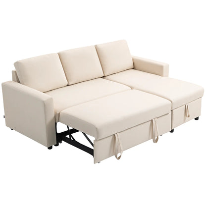 83" Sofa Bed, L Shaped Sectional Couch with Storage Chaise, Cream White Sofas & Reclining Chairs Cream at Gallery Canada