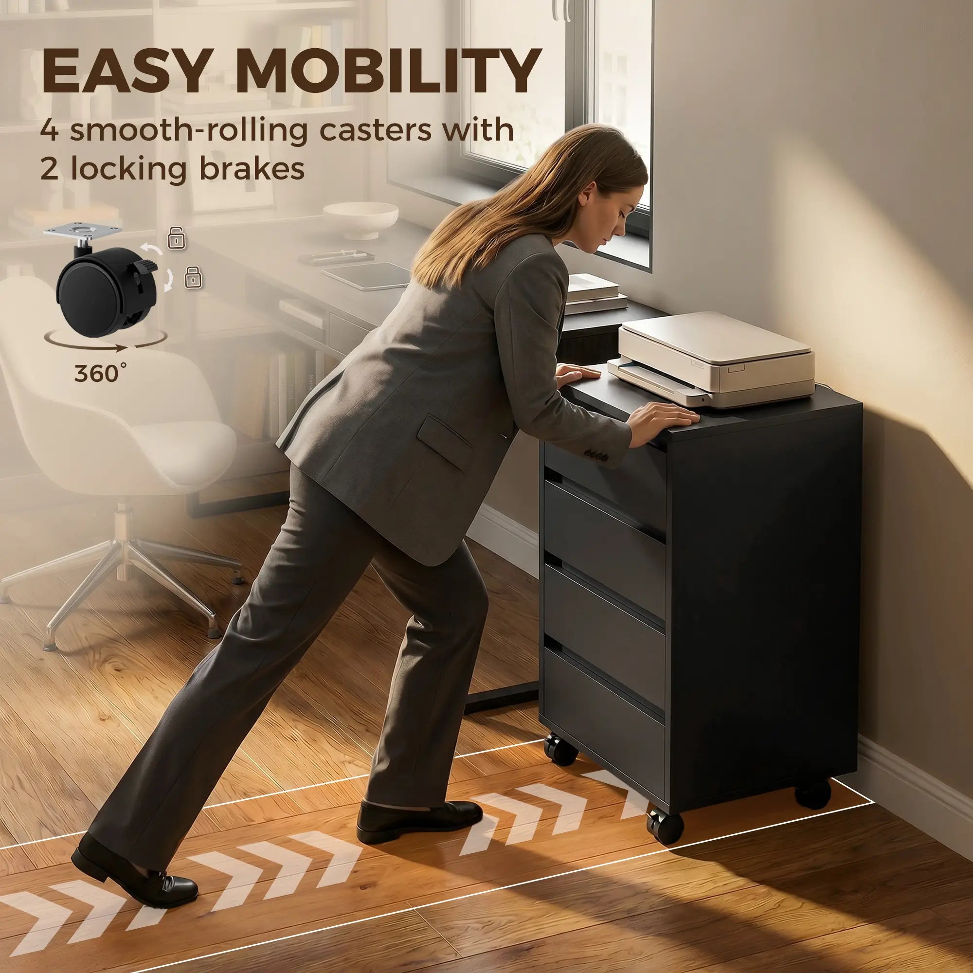 4-Drawer Vertical File Cabinet with Wheels, Black Office Cabinets & Cupboards at Gallery Canada