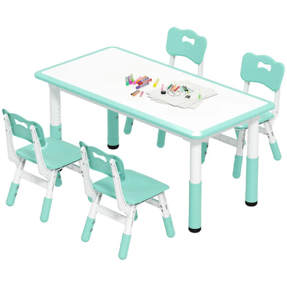 Kids Table and Chair Set, 4 Chairs, Adjustable Height, 1.5 - 5 Years, Green Kids Table Sets Green at Gallery Canada