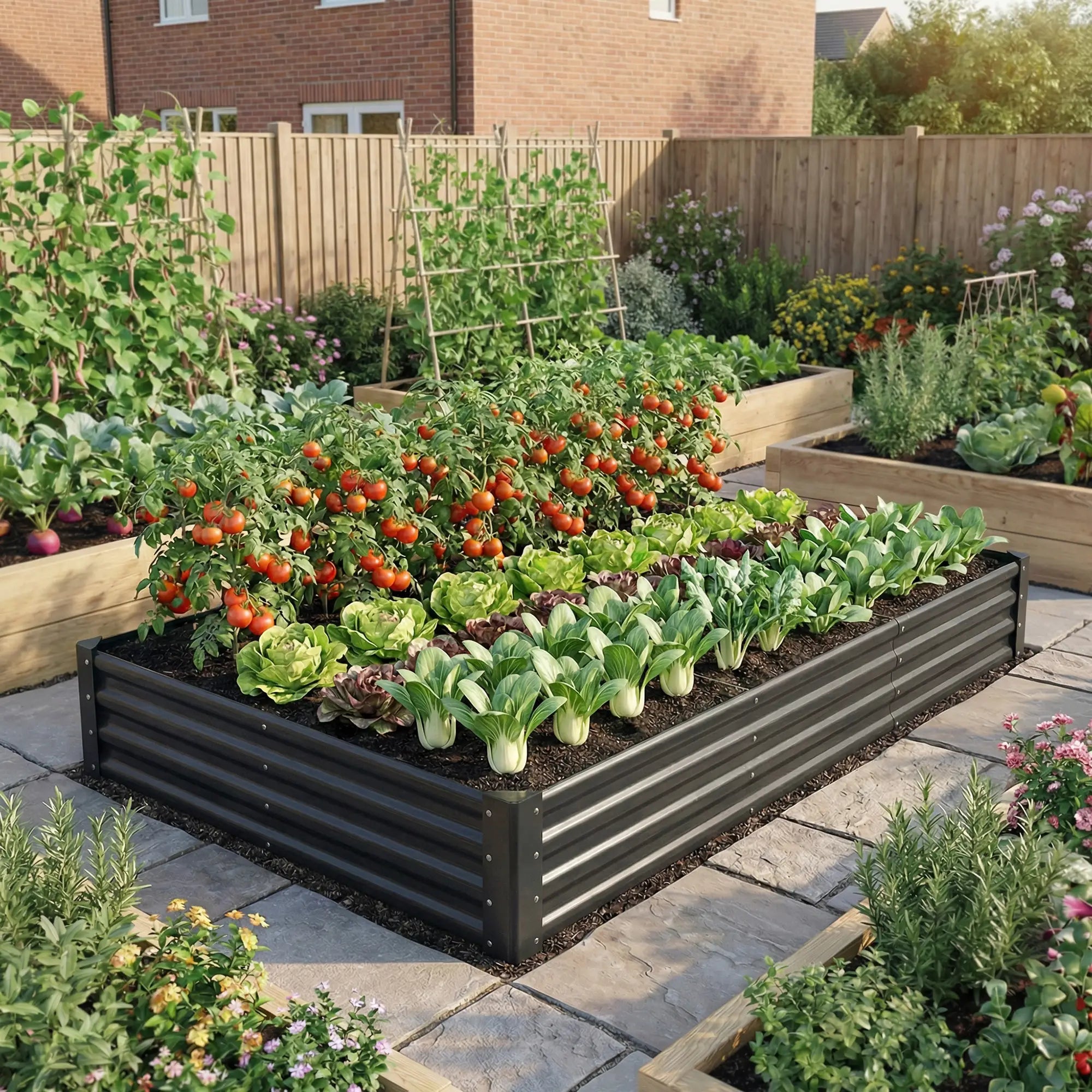 8x4x1ft Galvanized Raised Garden Bed, Reinforced Planter Box, Dark Grey Galvanized Planter Boxes at Gallery Canada