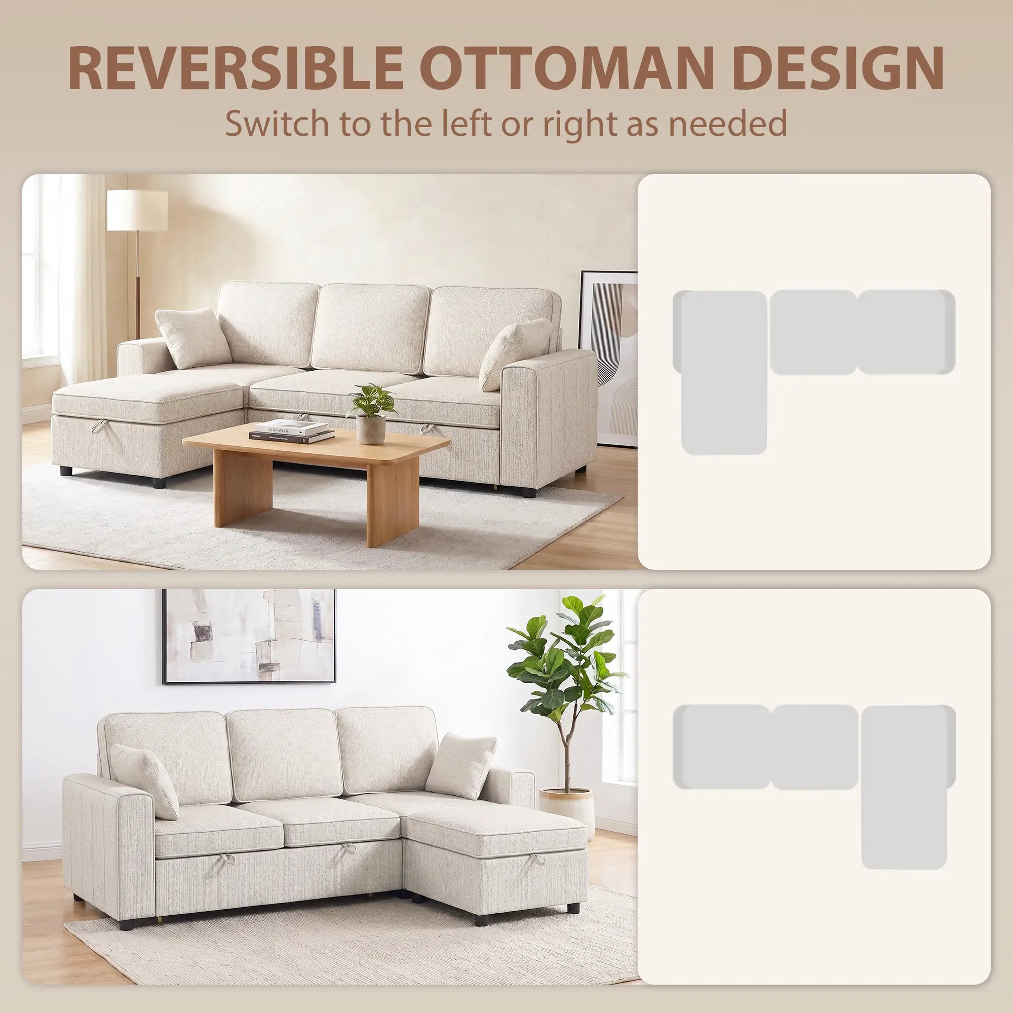Modular Sectional Sofa Bed With Reversible Ottoman, Beige Sofas & Reclining Chairs at Gallery Canada