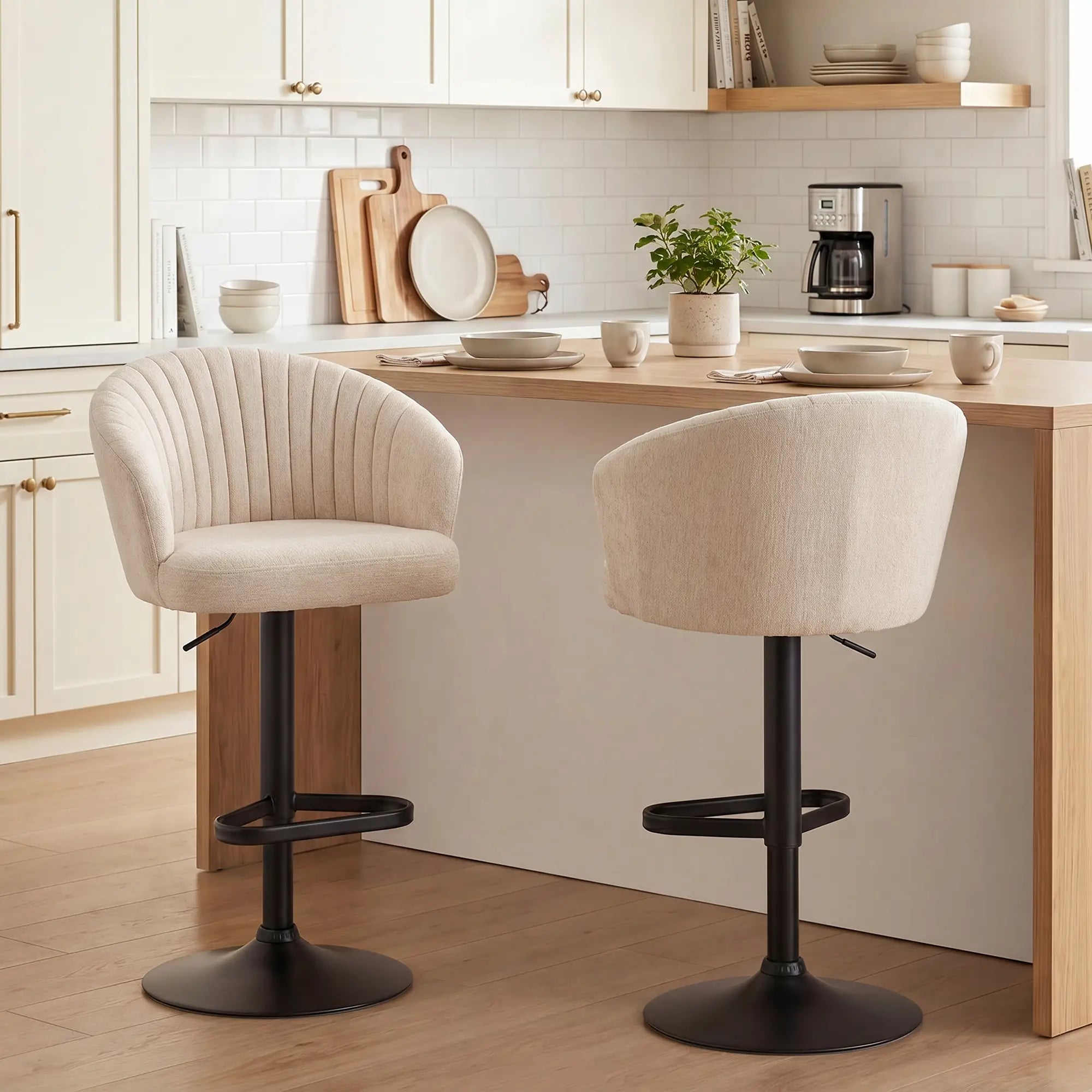Swivel Counter Height Barstools Set of 2, Adjustable Height, Beige Bar Stools at Gallery Canada