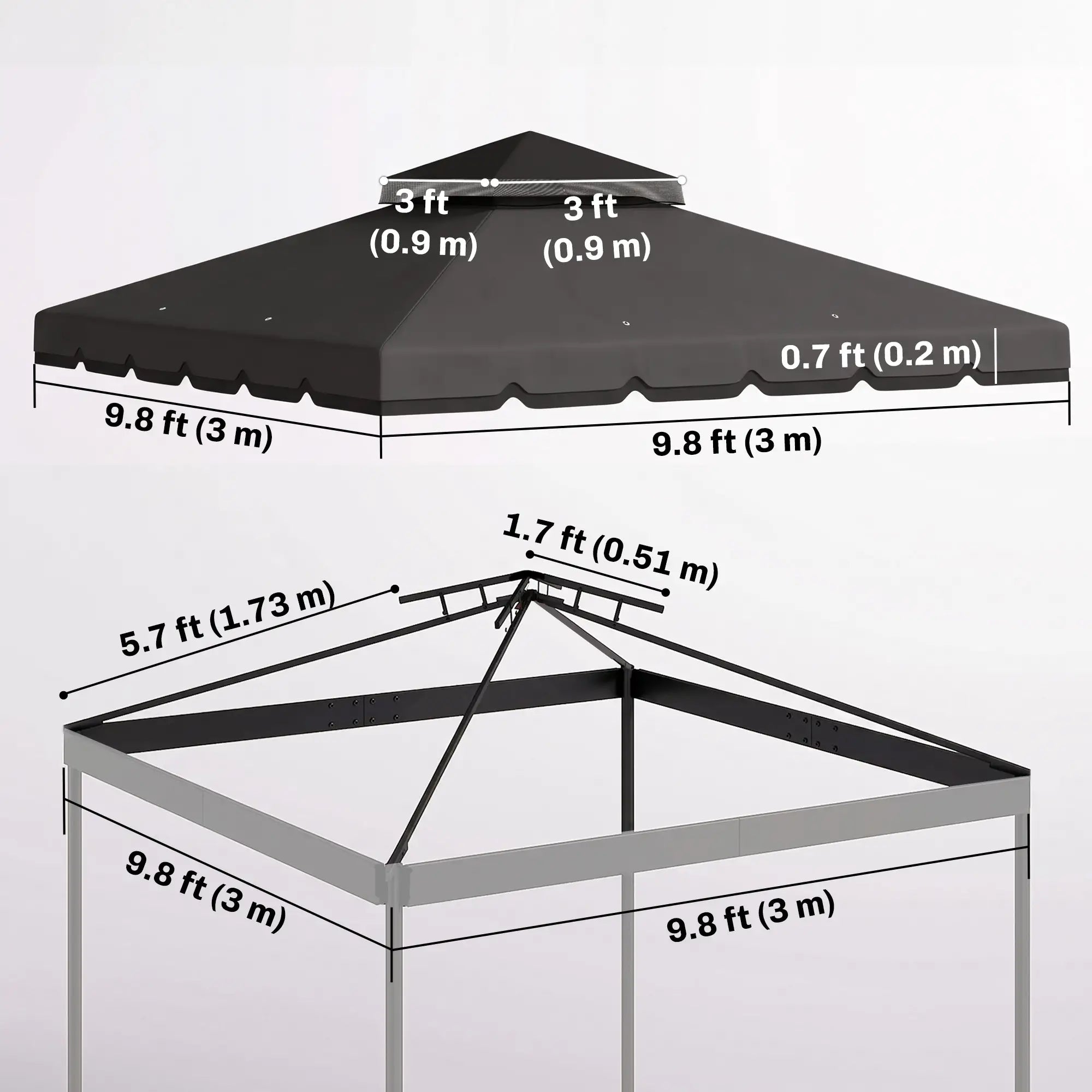 10' x 10' Gazebo Canopy Replacement, Light Grey/Dark Grey Gazebo Canopy Replacement at Gallery Canada