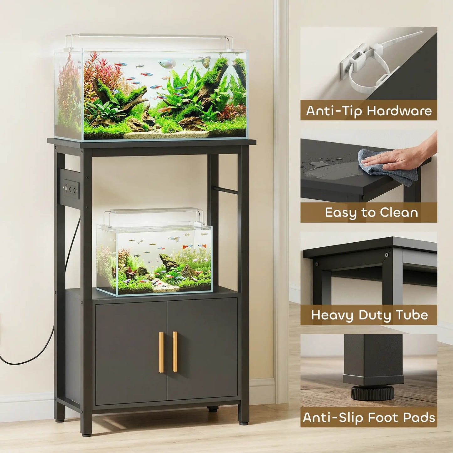 5-10 Gallon Fish Tank Stand Aquarium Stand with Power Outlets, Cabinet, Shelf, 550 lbs Capacity, 20.5" x 11" x 31.5" Small Animals at Gallery Canada