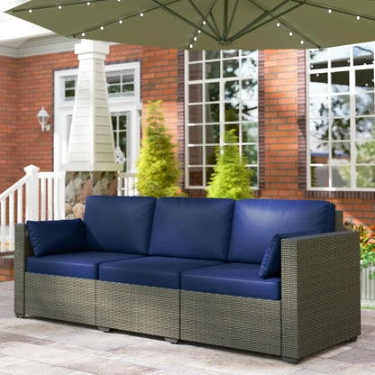 3-Seater Outdoor Sofa, PE Rattan Patio Couch With Cushions, Blue/Brown Patio Furniture Sets at Gallery Canada