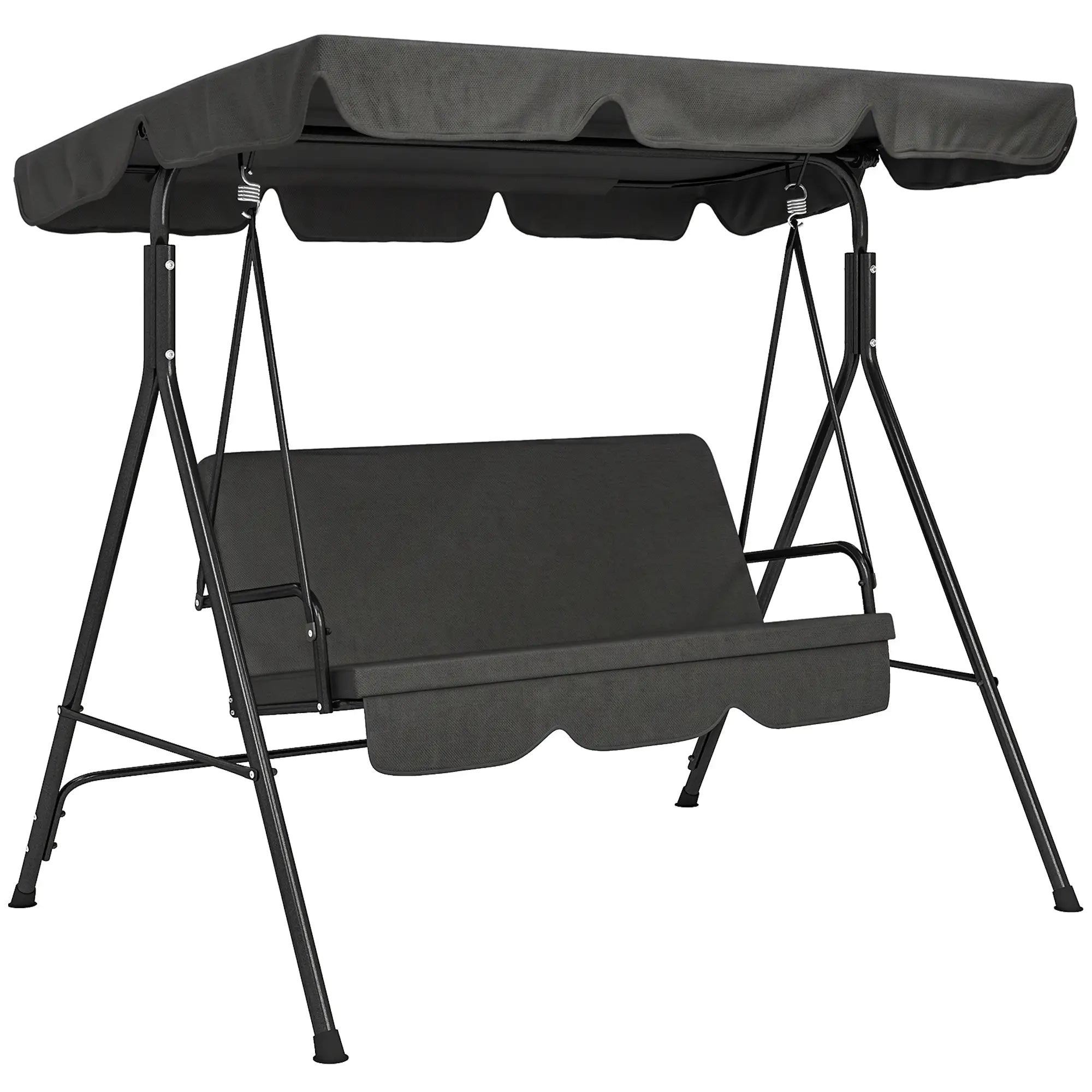 3-Seater Outdoor Porch Swing With Canopy, Black Patio Swings with Stand at Gallery Canada