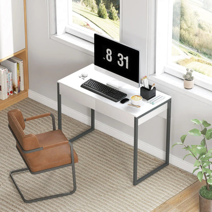 39" x 20" Computer Desk, 2 Drawers, High Gloss, White and Grey Computer Desks at Gallery Canada