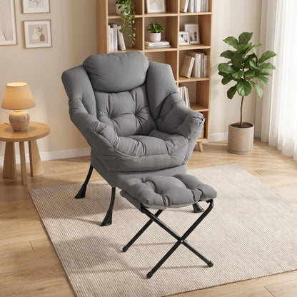 Lazy Chair With Ottoman, Peach Skin Fabric, Dark Grey Accent Chairs at Gallery Canada