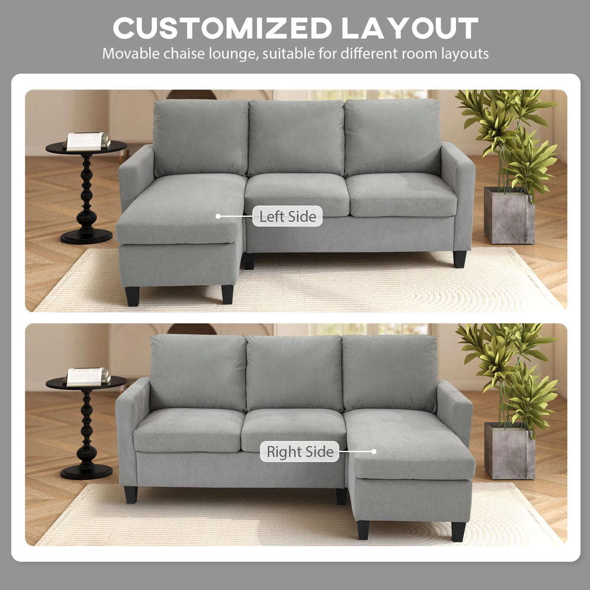 L-Shape Sectional Sofa with Ottoman, Modern Living Room Couch, Light Grey 3-Seater Sofas at Gallery Canada
