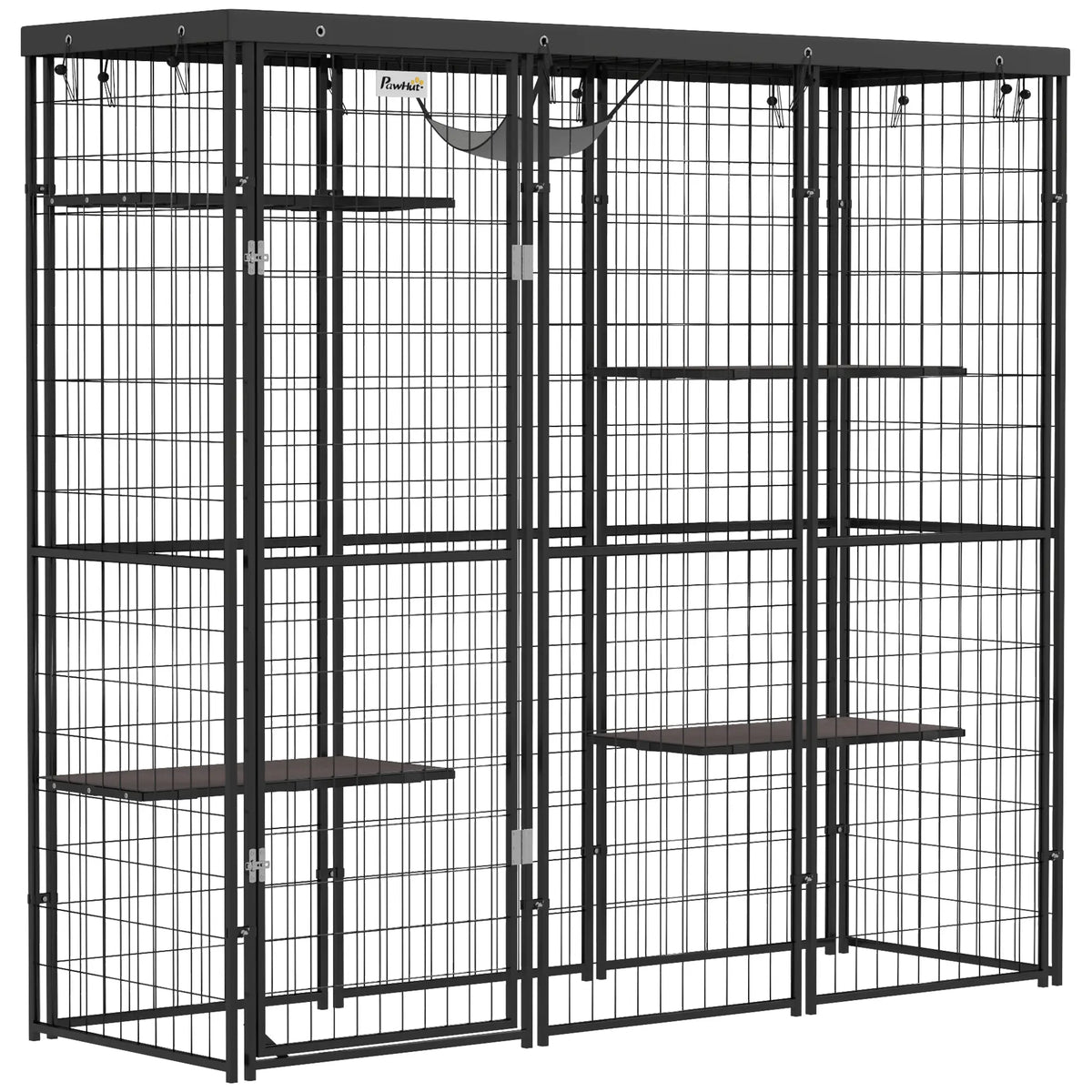 Wire Catio, 69" x 22" x 62", Waterproof Cover, 4 Platforms, Hammock, Black Outdoor Cat Enclosures at Gallery Canada