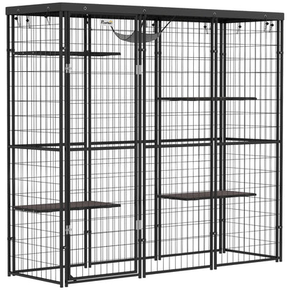 Wire Catio, 69" x 22" x 62", Waterproof Cover, 4 Platforms, Hammock, Black Outdoor Cat Enclosures at Gallery Canada