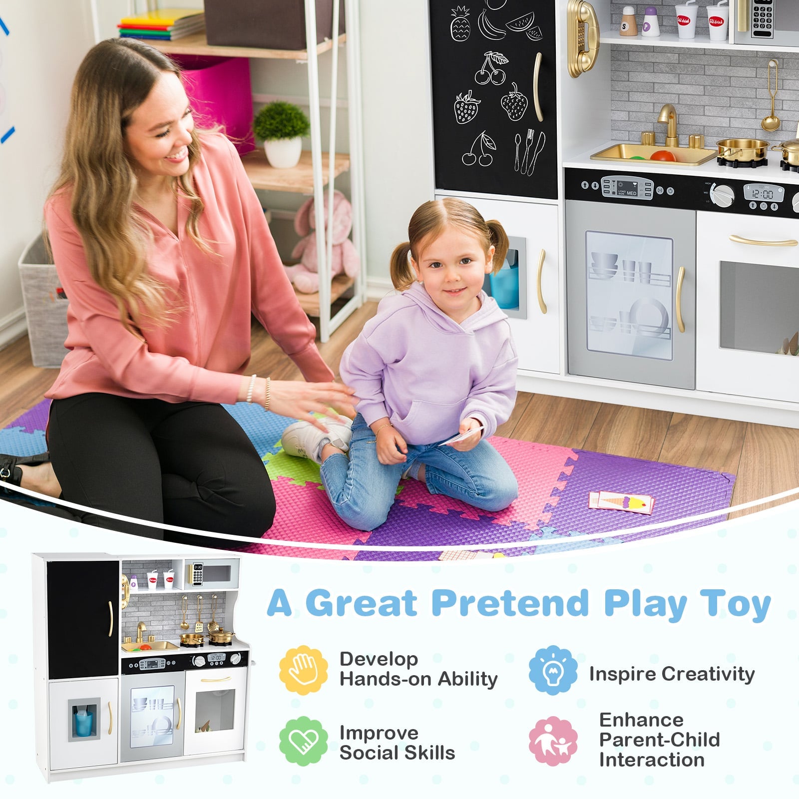 Toddler Pretend Play Kitchen, 3-6 Years, White Golden Play Kitchen Sets at Gallery Canada