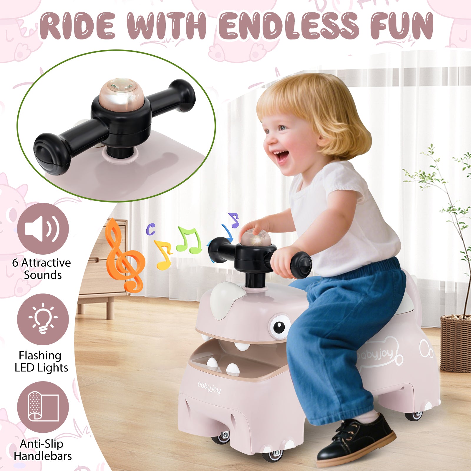 Toddler Ride On Toy Car, With Lights And Music, Pink Push & Pedal Ride On Toys at Gallery Canada