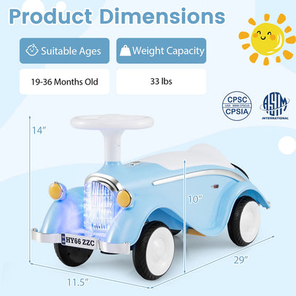 Toddler Ride on Toy Classic Sliding Car with Horn and LED Headlight, Blue Push & Pedal Ride On Toys at Gallery Canada