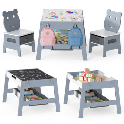 Toddler Table and 2 Chairs 5-in-1 Cute Art Desk Set with Reversible Chalkboard Whiteboard-Grey, Gray Kids Table & Chair Sets at Gallery Canada
